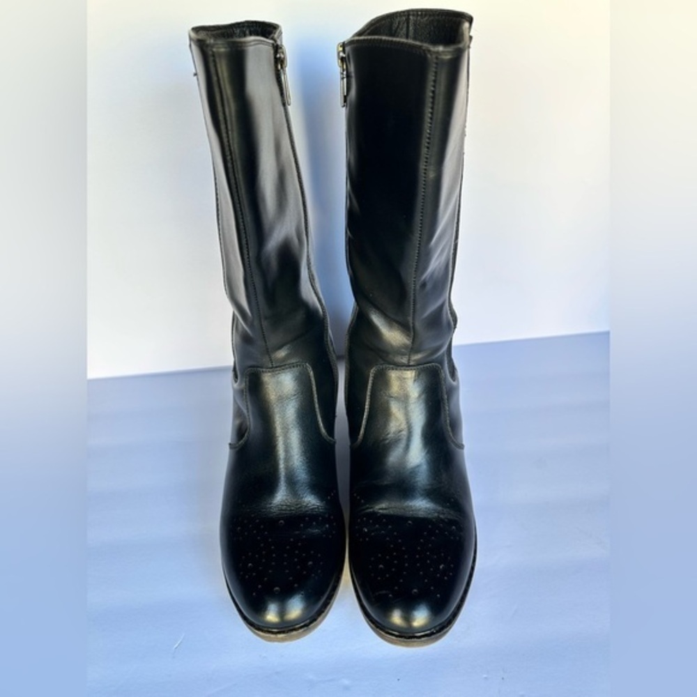 Propet Rumor Womens Mid-Calf Boots Sz 9 Black Leather Full Zip Brogue